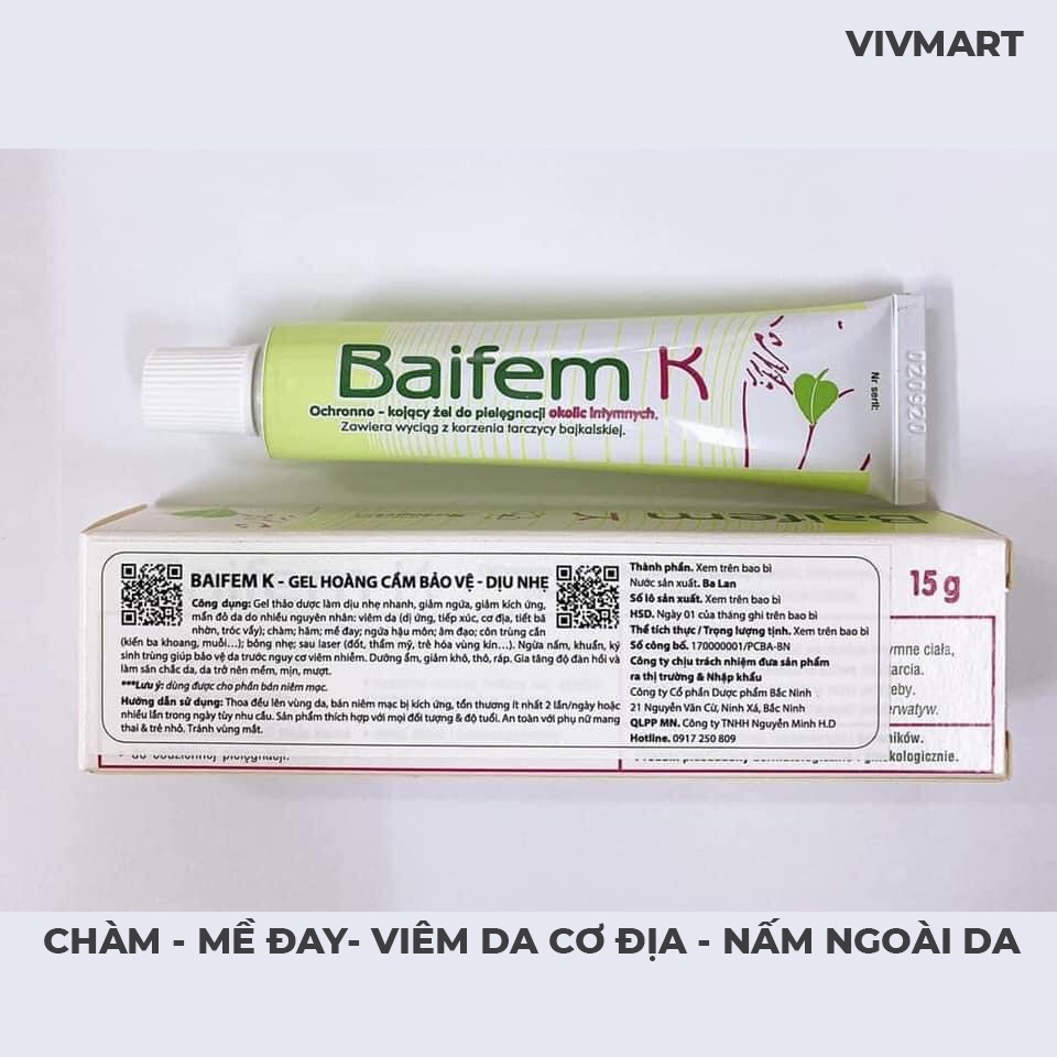 ✅ Baifem K - Gel Dưỡng Ẩm Hoàng Cầm, Bảo vệ, Dịu Nhẹ, Da Cơ Địa, Chàm Sữa, Mẩn Ngứa (Tuýp 15g)