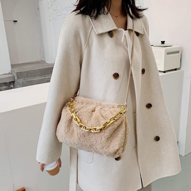 Túi Xách JASMIN NOIR Cỡ Nhỏ Hình Đám Mây Phối Lông Và Dây Xích Thời Trang Cho Nữ