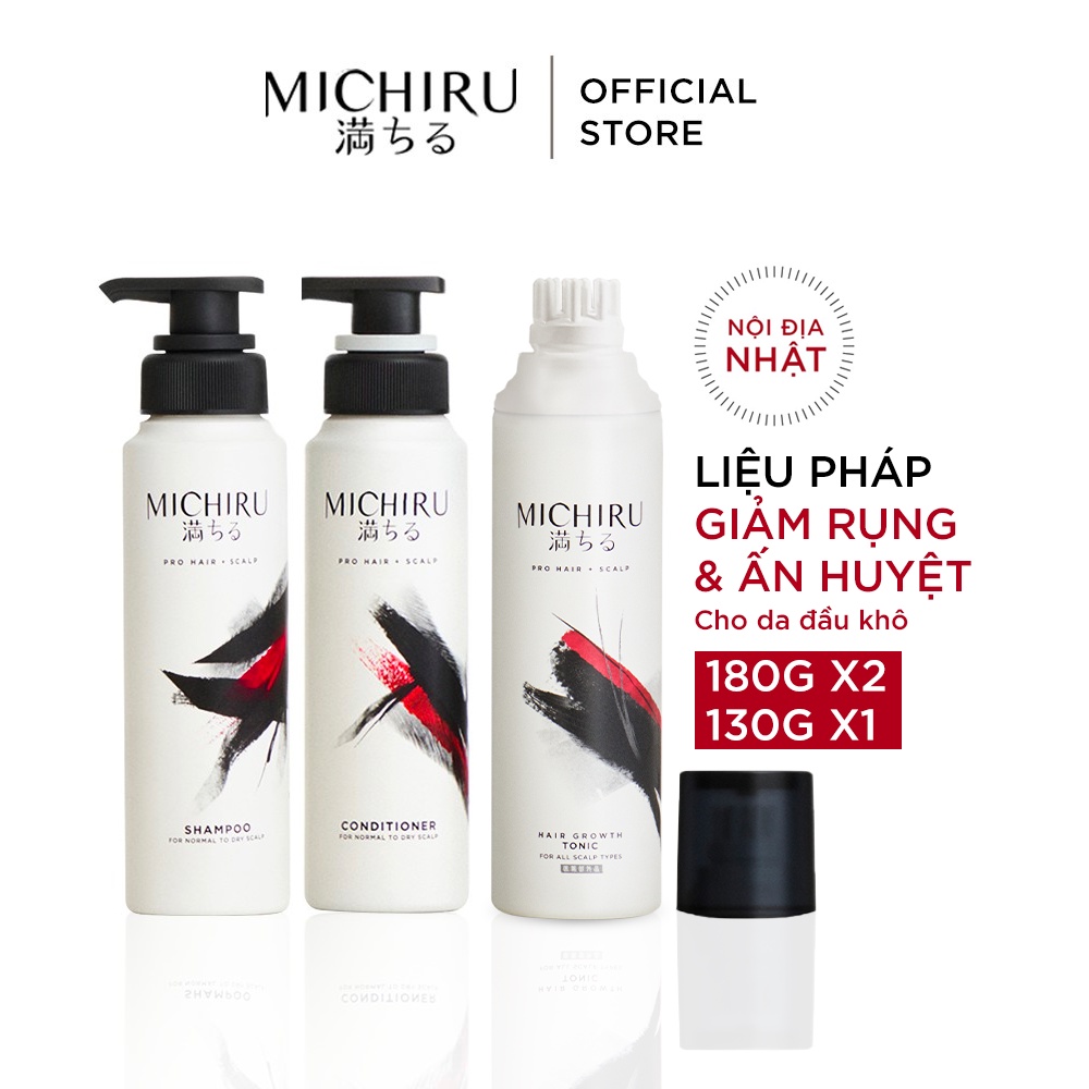 Bộ dầu gội + xả + tonic Michiru Nhật cao cấp ngăn ngừa rụng tóc cho da đầu khô (180gr x2, 130gr)
