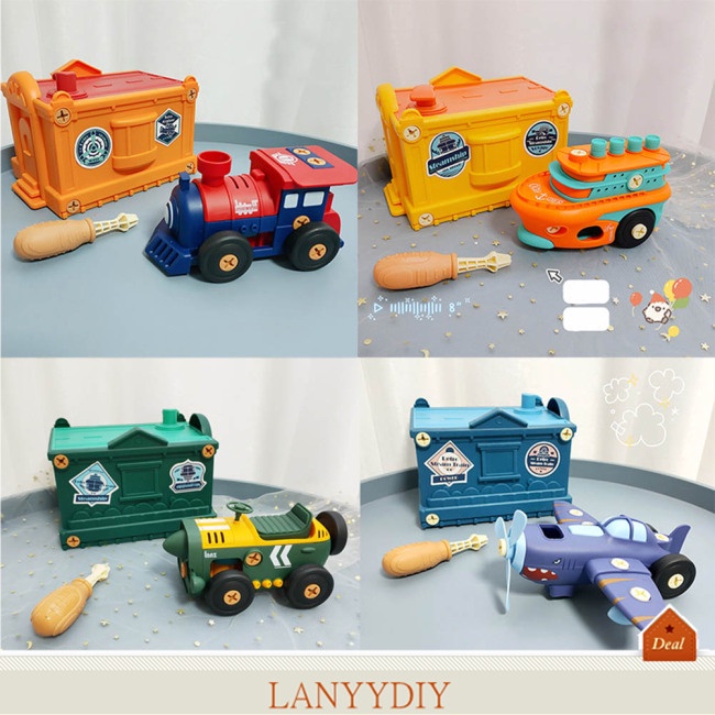 lanyydiy Assembling Car Toys Diy Disassembly Screw Nuts Assembly Electric Retro Train Airplane Toy For Kids