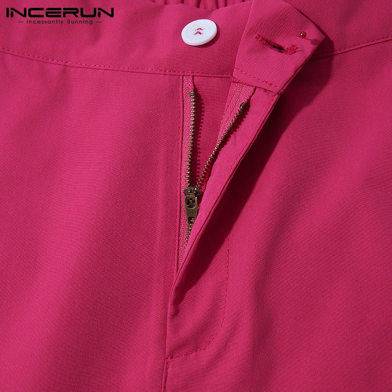 Quần dài INCERUN thời trang nam màu trơn co giãn thiết kế cắt xẻ