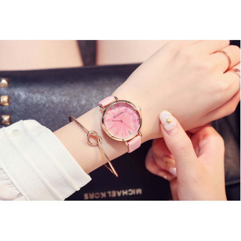 [Chia sẻ sp nhận ngay quà tặng] Đồng hồ nữ Hloios h3 dây da mặt hoa sen đính đá siêu sành điệu | BigBuy360 - bigbuy360.vn