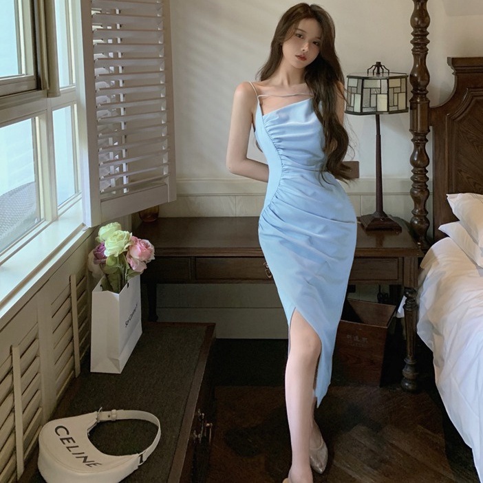 Đầm ZHELIHANGFEI hai dây dáng dài lệch vai gợi cảm chất lượng cao