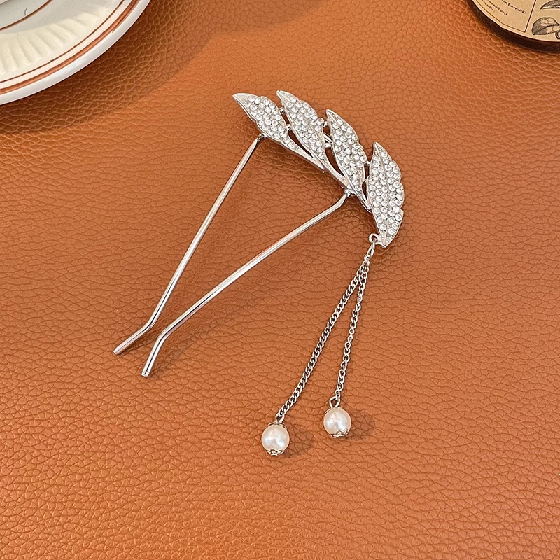 Kẹp tóc kim loại họa tiết lông vũ đính ngọc trai giả thời trang phong cách retro Hàn Quốc