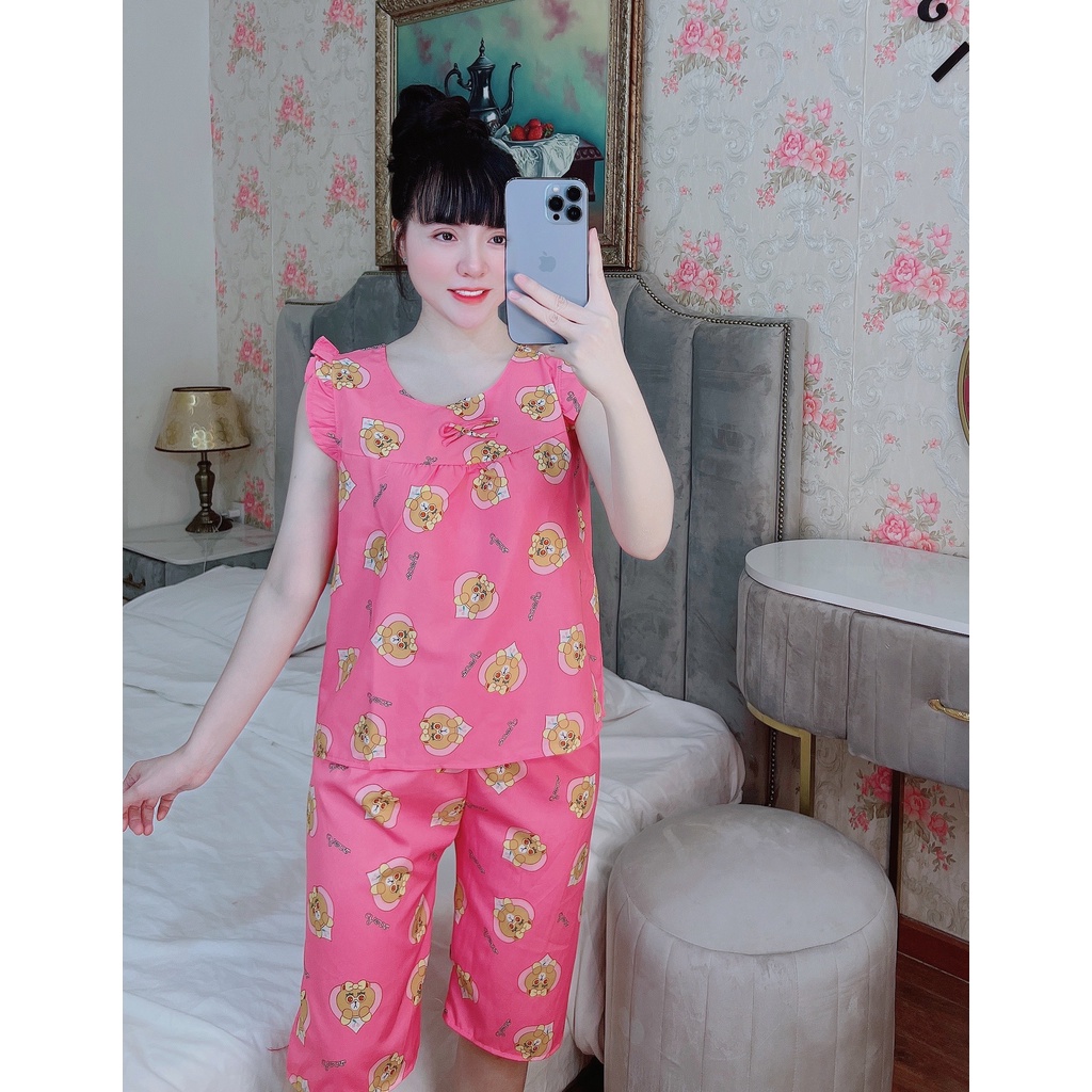 Đồ ngủ lửng cánh tiên vải lụa hàn mềm mại , set ngố lửng họa tiết siêu xinh freesize dưới 55kg tùy chiều cao