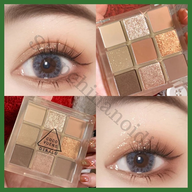 DIKALU - Bảng phaan mắt trong suốt 9 ô màu lì, màu nhũ