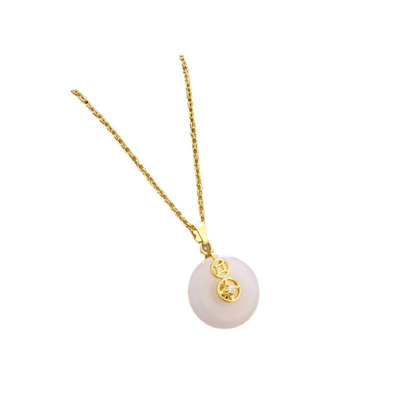 Mặt Vòng cổ Bằng Thép Titan Đính Ngọc Bích Phong Cách Cổ Điển Cho Nữ