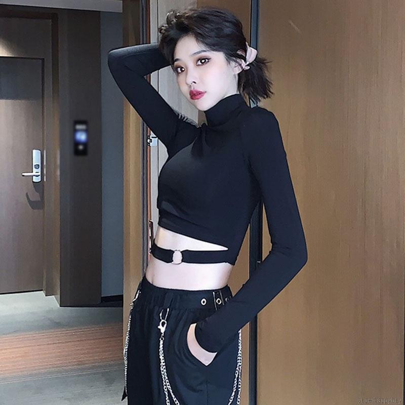 Áo Croptop Tay Dài Cổ Tròn Thiết Kế Hợp Thời Trang Cho Nữ