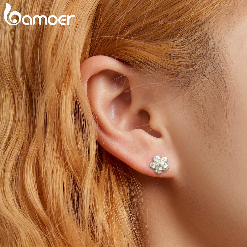 Đôi bông tai Bamoer hình hoa bằng bạc 925 thời trang dành cho nữ