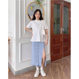 CHÂN VÁY BÒ DÀI XẺ BÊN(HÀNG QUCHAU)