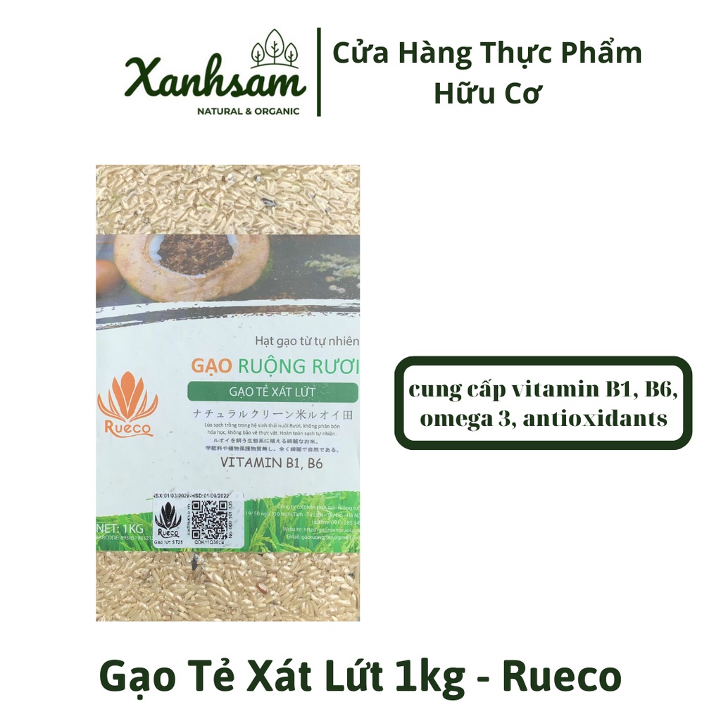 Gạo Tẻ Xát Lứt Ruộng Rươi Rueco 1kg - XanhSam Organic