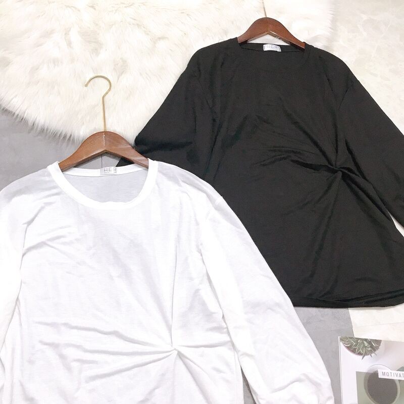 Áo phông cổ tròn xoắn eo bo tay