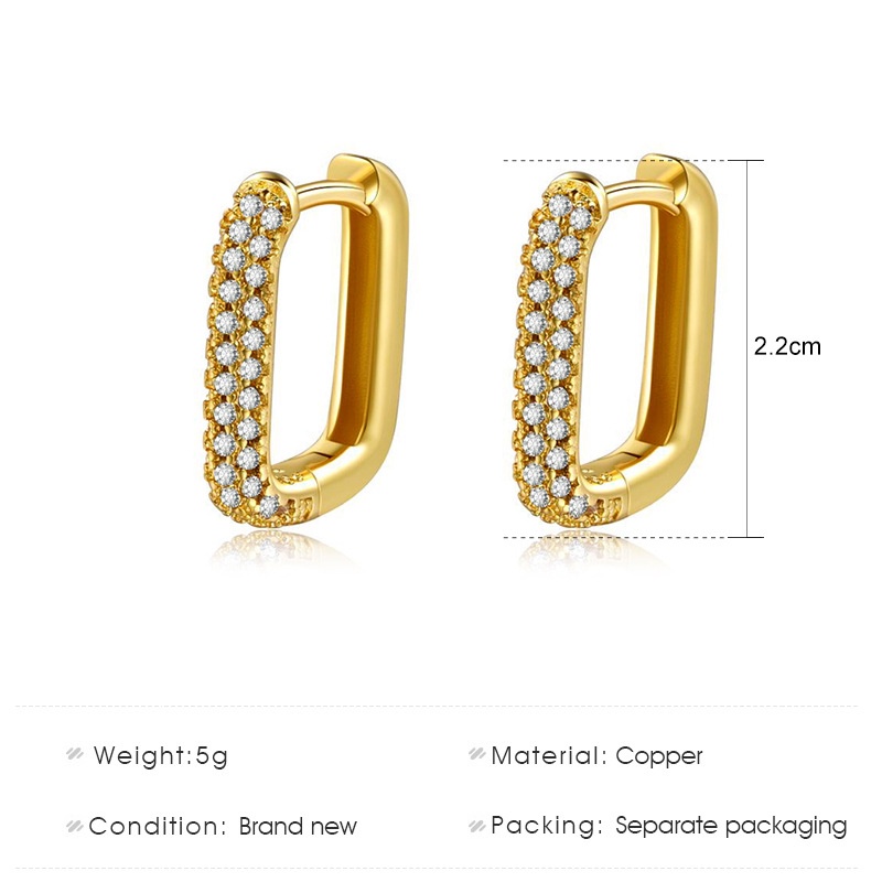 Bông Tai Mạ Vàng Hình Chữ Nhật Đính Đá Zircon Đơn Giản Thời Trang Phong Cách Hàn Quốc Cho Nữ
