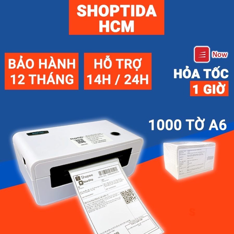 Máy in đơn hàng Shoptida SP46 kèm 1000 giấy in nhiệt 10*15cm decal tự dán, có phân loại kèm phụ kiện, bảo hành 12 tháng