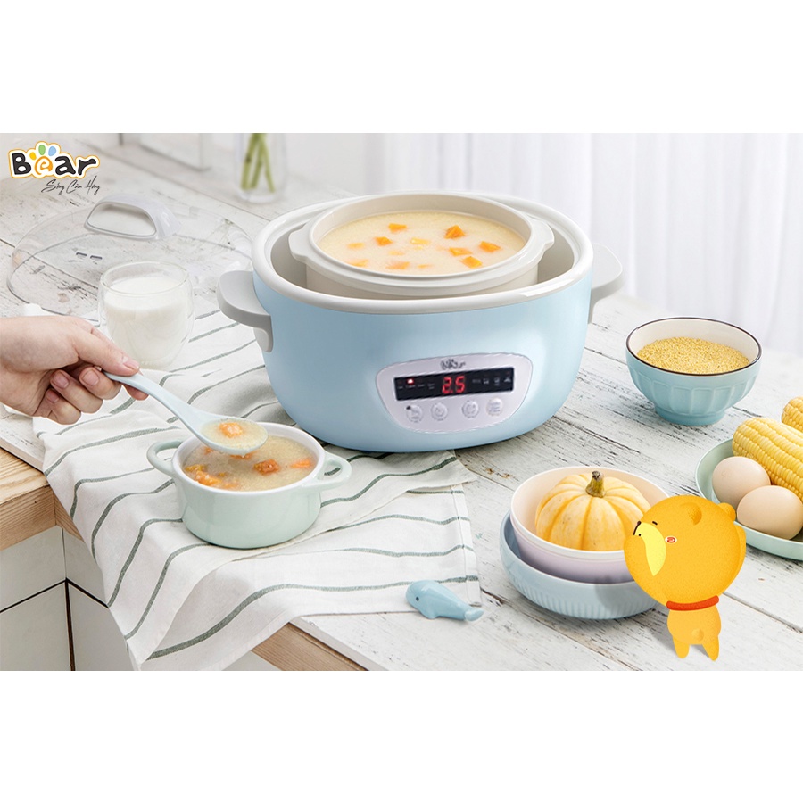 Nồi Nấu Cháo Cho Bé_Nồi Nấu Chậm_Hầm Cháo Đa Năng, Kèm Lồng Hấp_Bear Dung Tích 0.8L- 1L - 1,6L - 2,5L- Bảo Hành 18 Tháng