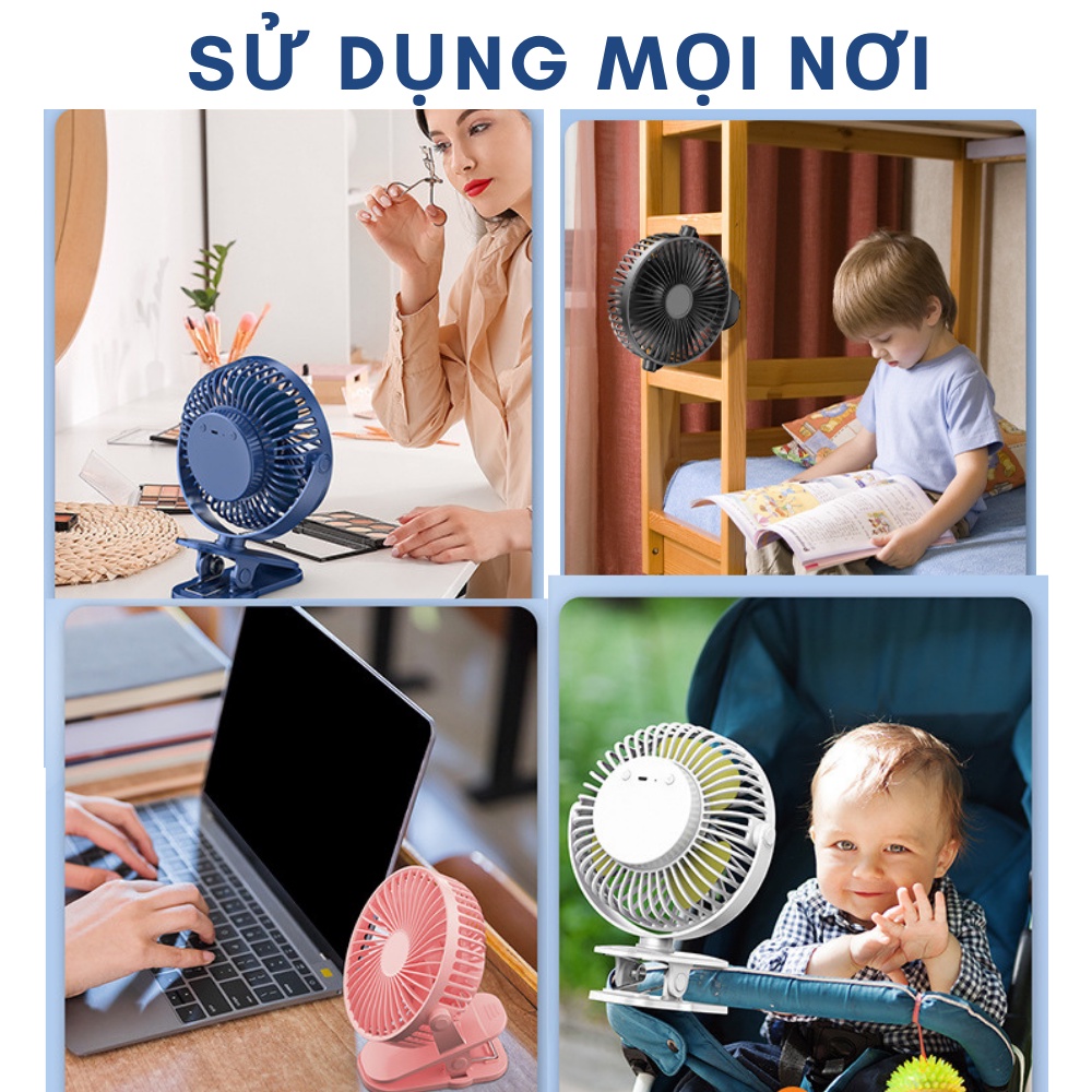 Quạt tích điện F06-7200mAh để bàn/ kẹp nôi Chạy 50 giờ liên tục - Xoay mọi tư thế - Hàng chính hãng - Bảo hành 15 tháng