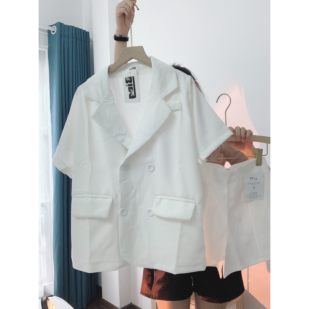 Set áo blazer basic cộc tay quần short thời trang nữ vải tuyết mưa cao cấp Shynstores