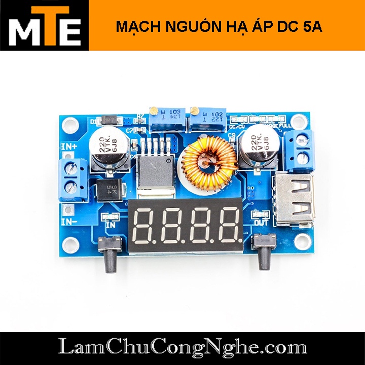 Mạch nguồn hạ áp DC 5A chỉnh dòng áp hiển thị led dùng làm nguồn đa năng, sạc pin lithium