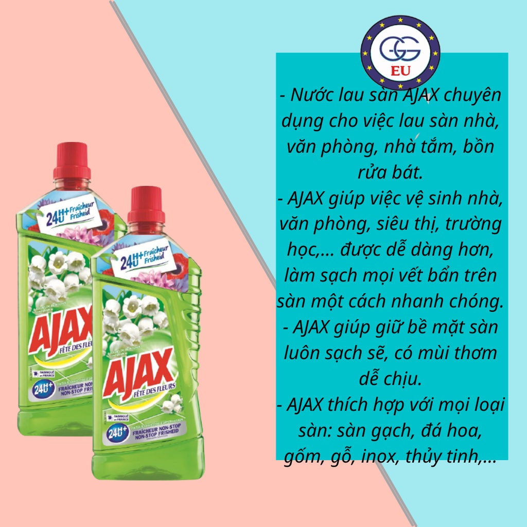 Nước lau sàn Ajax sạch bóng, hương thơm tự nhiên, nội địa Châu Âu, GGEU