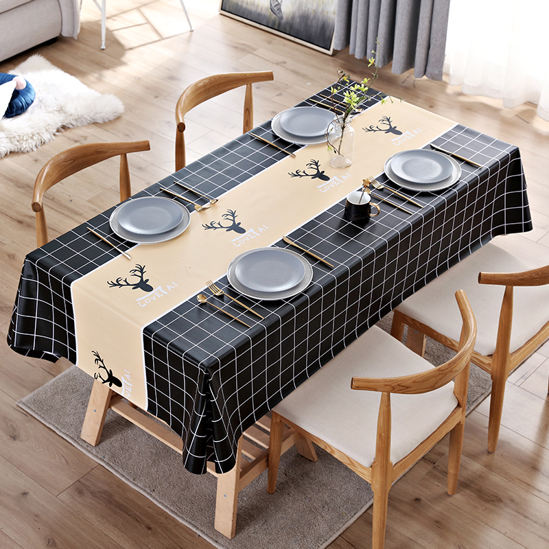 Tablecloth waterproof and oil-proof disposable ins Nordic light luxury net red rectangular table cloth coffee table tablecloth lattice pvc cushion
