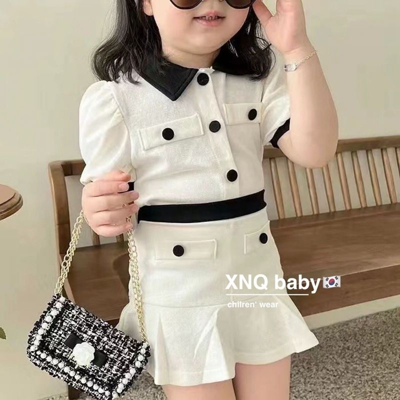 Set Áo Thun Ngắn Tay + Chân Váy Xếp Ly 5 Món Thời Trang Cho Bé Gái