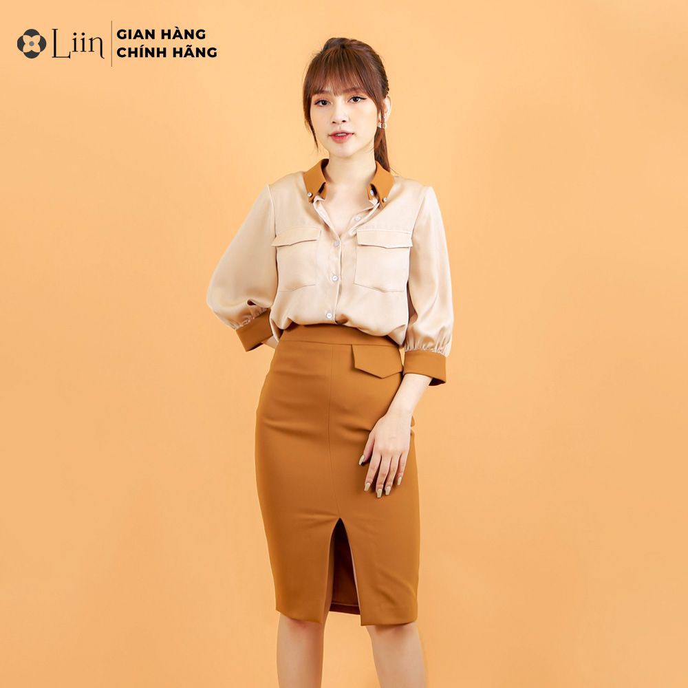 [Mã WABRM50 giảm 15% đơn 99k] Chân váy xẻ nữ Linbi màu nâu, kiểu dáng công sở thanh lịch liin clothing J4164