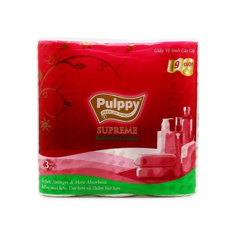 Giấy vệ sinh Pulppy Supreme cao cấp 9 cuộn - giấy vệ sinh pulppy 3 lớp