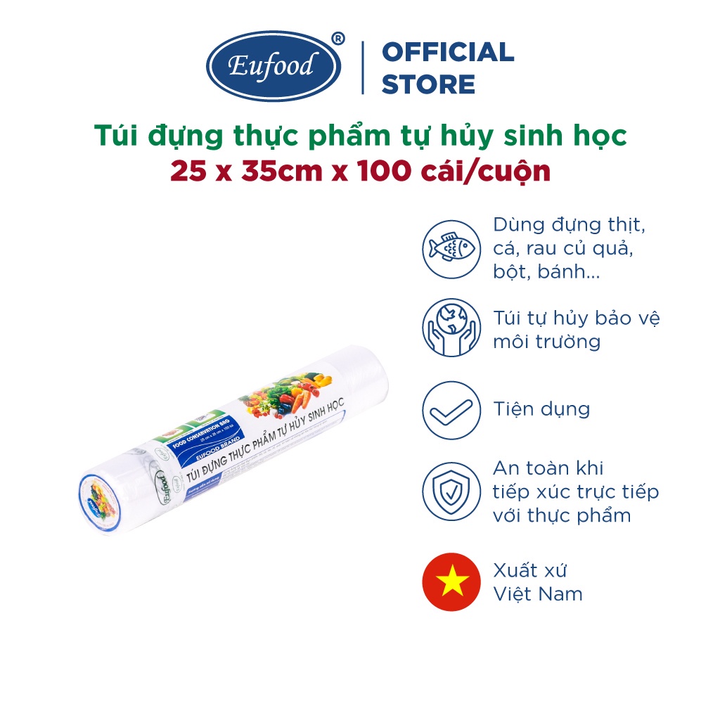 Túi Đựng Thực Phẩm Tự Hủy Sinh Học (100 Cái/Cuộn) Hiệu EUFOOD