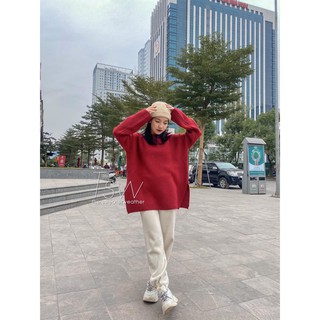 Áo len cổ tròn trơn xẻ tà 005