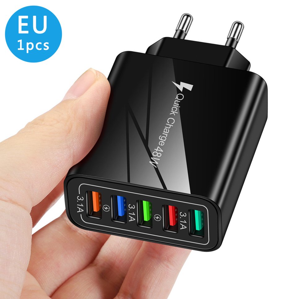USB Charger 5 Ports Quick Charge Universal Wall Chargers Luminous Wall Charger