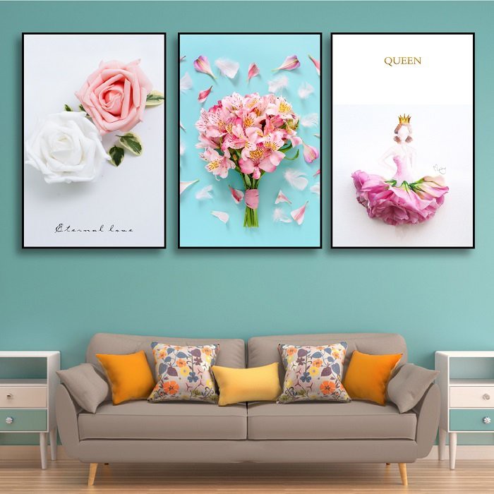 Tranh treo tường canvas Flower Queen decor trang trí phòng khách, phòng ngủ và cầu thang có khung cao cấp khổ lớn 40x60