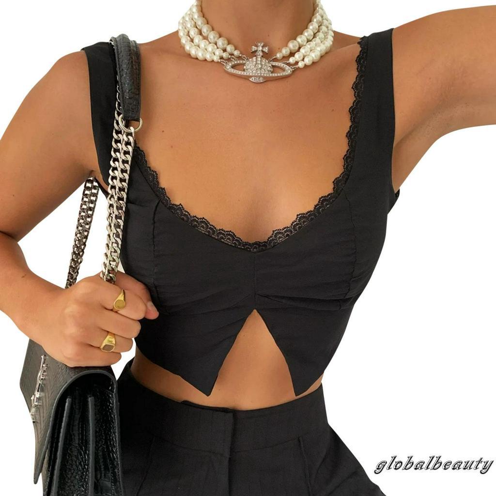 Áo Lửng Không Tay Viền Ren Thời Trang Quyến Rũ Cho Nữ