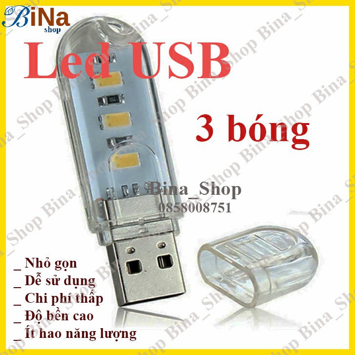 Đèn Led USB 3 bóng Trắng ấm / Vàng ấm