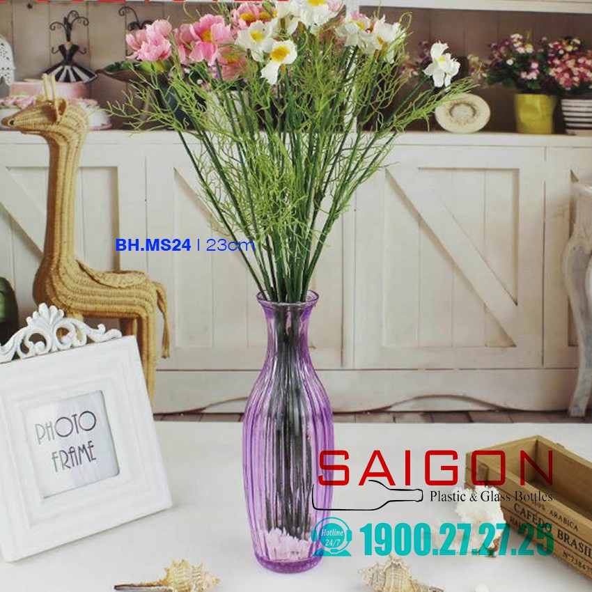 Binh Thủy tinh Cấm hoa trang trí nhiều màu sắc cao 23.0cm | BH-MS24