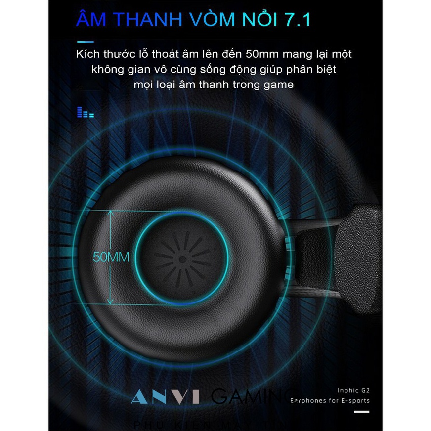 Tai Nghe Headphone Gaming INPHIC G2 Led RGB - Âm Siêu Trầm Sống Động Nhẹ Dẻo Cho Game Thủ Chuyên Nghiệp