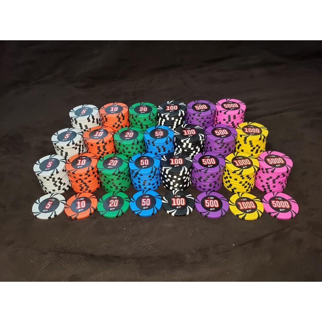 Bộ vali 300 chip poker - phỉnh poker có số Tự chọn mệnh giá 6UP bộ chơi poker xèng xu pocker chất liệu đất nung