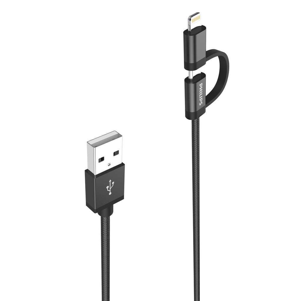 Cáp sạc USB-C Philips 2 trong 1 DLC4541 tích hợp đầu chuyển đổi Linghtning