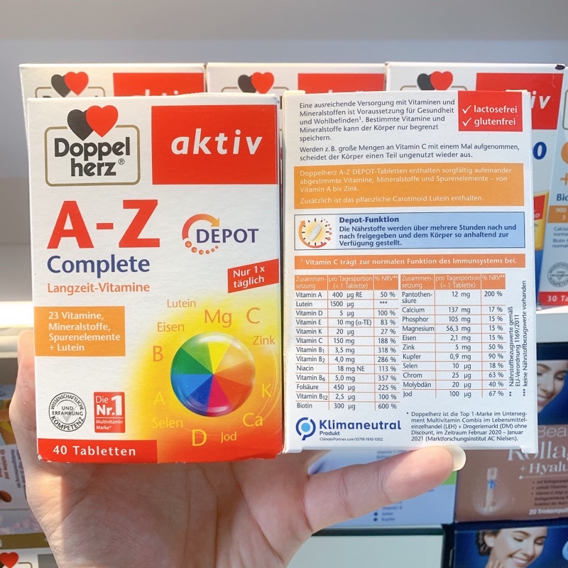 Viên uống Vitamin tổng hợp tăng cường sức khỏe đề kháng Doppelherz Aktiv A Z Depot - Hộp 40 viên - Hàng nội địa Đức