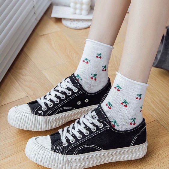 Tất Vớ cổ cao màu trắng trơn phong cách lolita Hàn Quốc vintage thời trang dành cho nữ