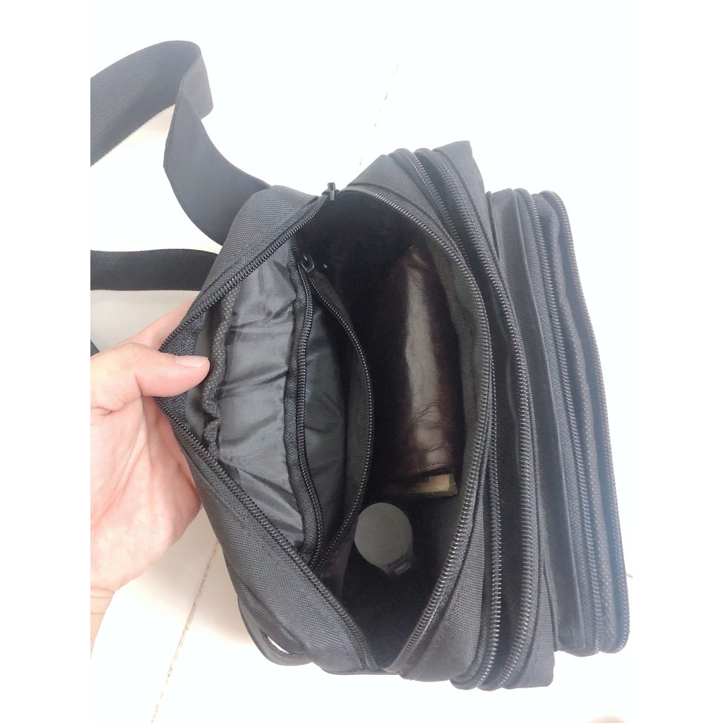 FREESHIP 50K_[HCM] Túi đeo chéo nam - Túi bao tử Full đen chất vải PVC dày dặn cao cấp 3 ngăn