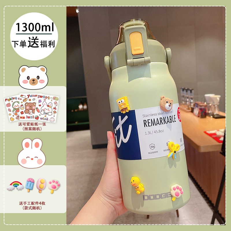 Bình nước thể thao dung tích lớn bằng thép không gỉ 316 kèm ống hút tiện dụng