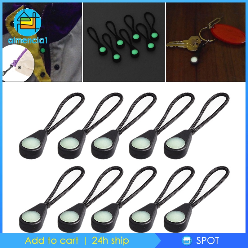 10Pcs Self Luminous Zipper Pull Zipper Heads Rope for Outdoor Luggage Purse