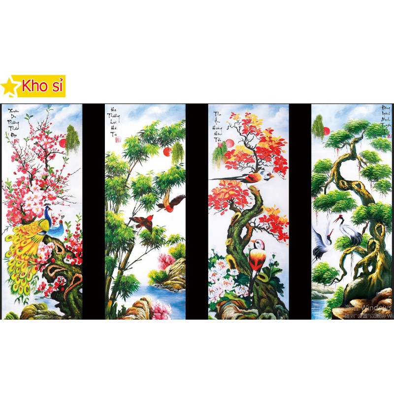 Tranh gắn đá đẹp Tứ quý xuân hạ thu đông Lv368 (121x75cm) [KHO SỈ] Tranh chất lượng cao