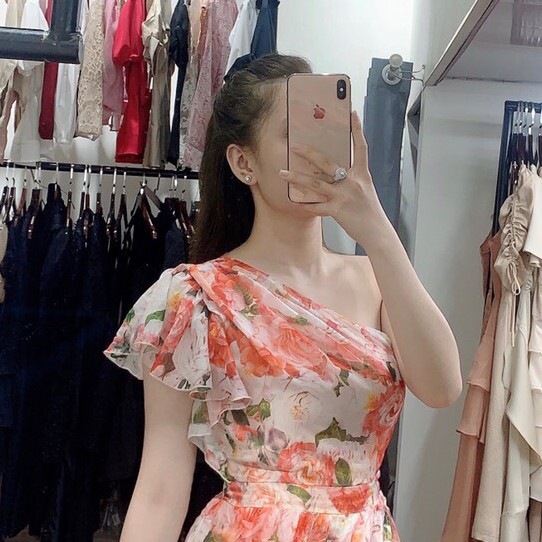 Váy maxi lệch vai Tầng Hoa cam 1325 EC - MH ẢNH THẬT váy dự tiệc váy đi làm đầm thiết kế đầm công sở | BigBuy360 - bigbuy360.vn