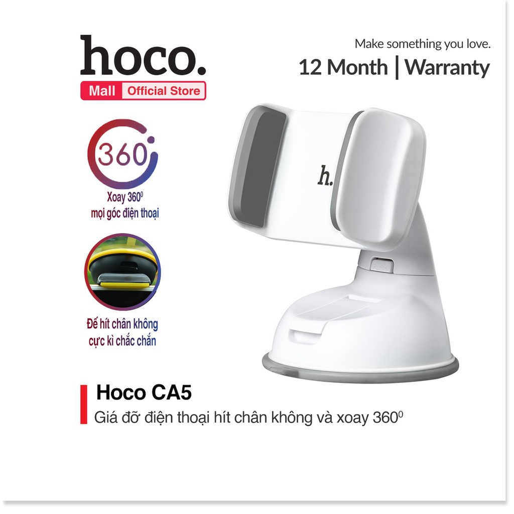 Giá đỡ Hoco CA5 kẹp điện thoại di động trên xe hơi xoay 360 độ đế hít chân không cực kì chắc chắn - MrPhukien