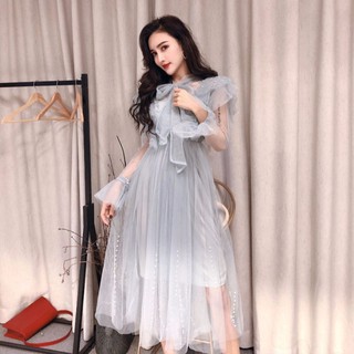 Đầm Tiểu Thư 2 Lớp Lưới Dài Thanh Lịch
