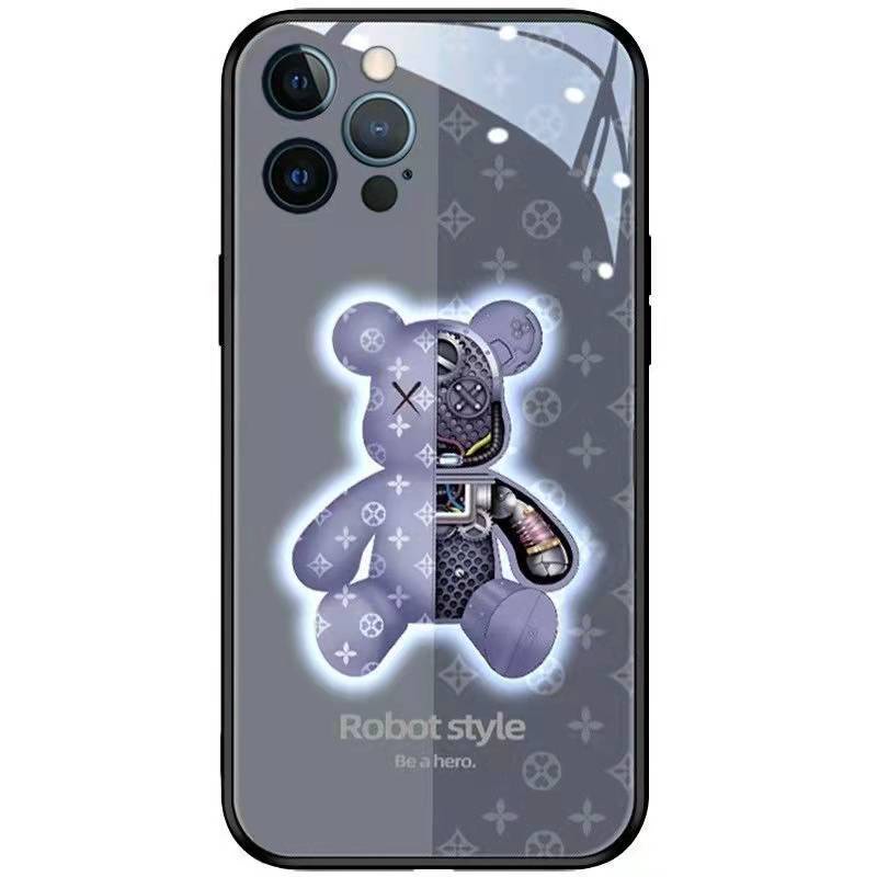 Ốp Điện Thoại Mặt Kính Dạ Quang Chống Sốc In Hình Gấu Cho Iphone 13 12 11 pro max 7/8P XS/XR