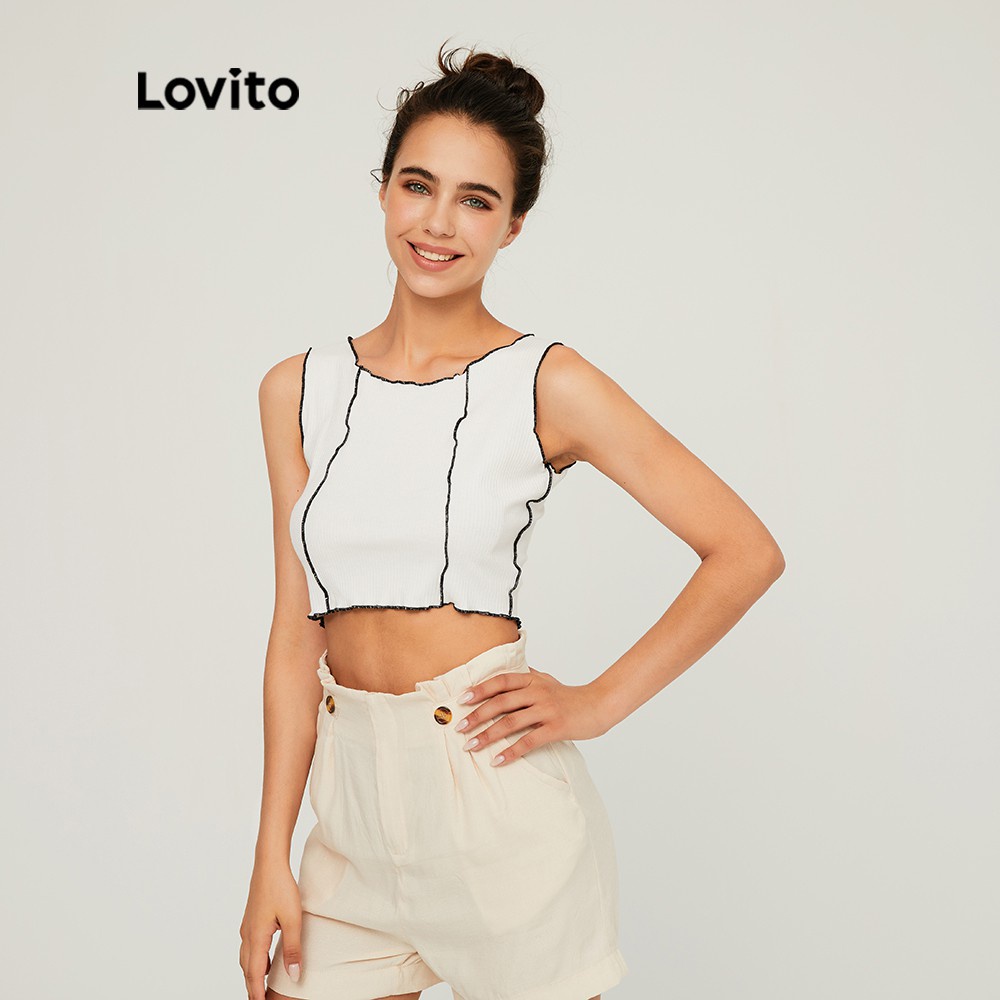 Áo Croptop Lovito Dáng Ôm Cổ Tròn Trơn Hợp Xu Hướng L03108 (Màu Trắng) | BigBuy360 - bigbuy360.vn