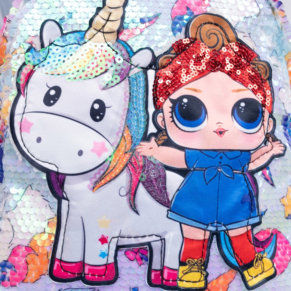 Balo trẻ em, balo cho bé tai thỏ kim tuyến hình ngựa pony và bé gái cực xinh