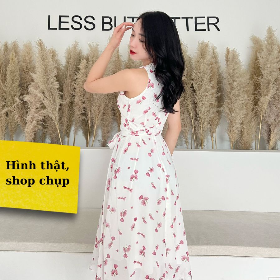 Váy voan hoa đầm voan tơ N147 thiết kế và sản xuất tại xưởng may NER đầm hai lớp may kĩ chuẩn hàng xuất